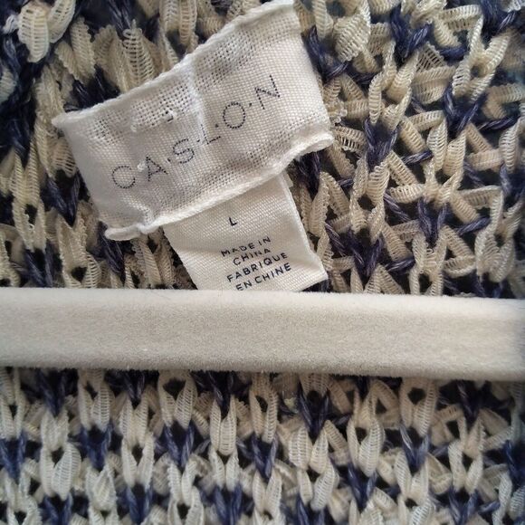 Caslon size L open front cardigan ribbon yarn blue white - Picture 7 of 11